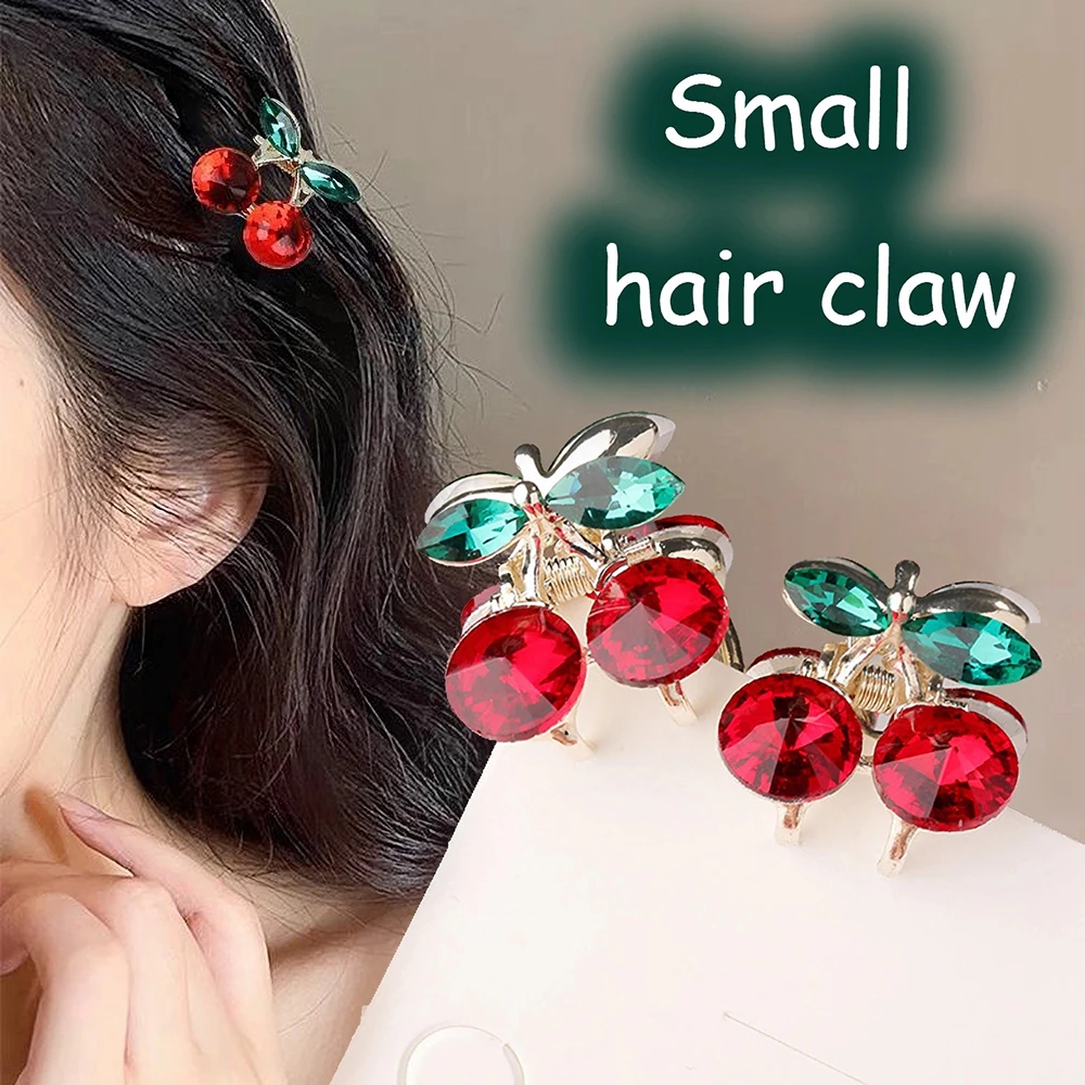 

1pcs Fashion Green Leaf Red Cherry Hair Claw Mini Crystal Shark Hair Clip Women Girls Bangs Hairpin Hair Accessories Xmas Gifts