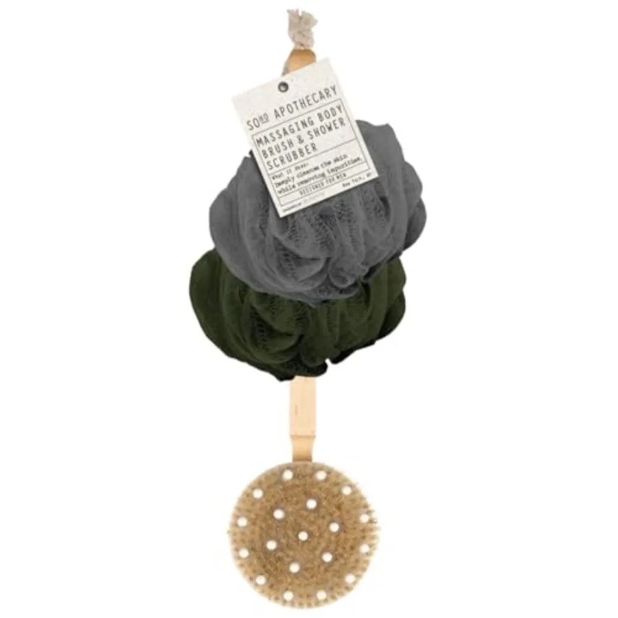 

BLKSMITH Dry Massaging Brush and 2 Loofahs for Men - Shower Scrubber for Body Deeply Cleanse Skin Remove Impurities - Bath Loof