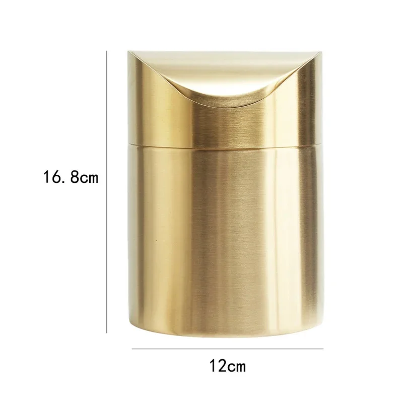 Silver/Golden 304Stainless Steel Garbage Bin Desktop Car-mounted Mini Trash Can Light Luxury Minimalist Office Rolling Cover Bin