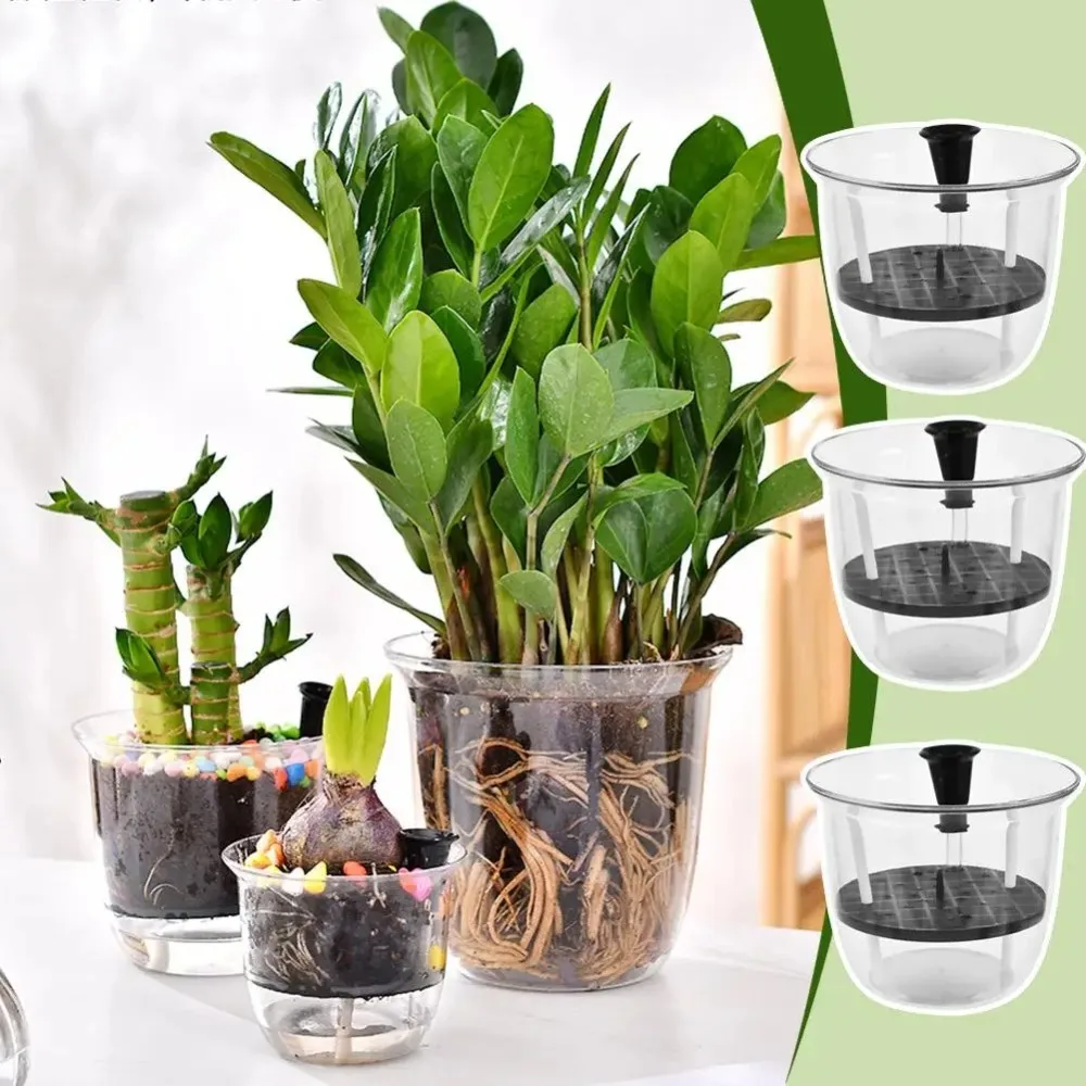 1pcs Transparent Self Watering Plant Pot Double Layer Self Watering Flowerpot Plastic Automatic Water