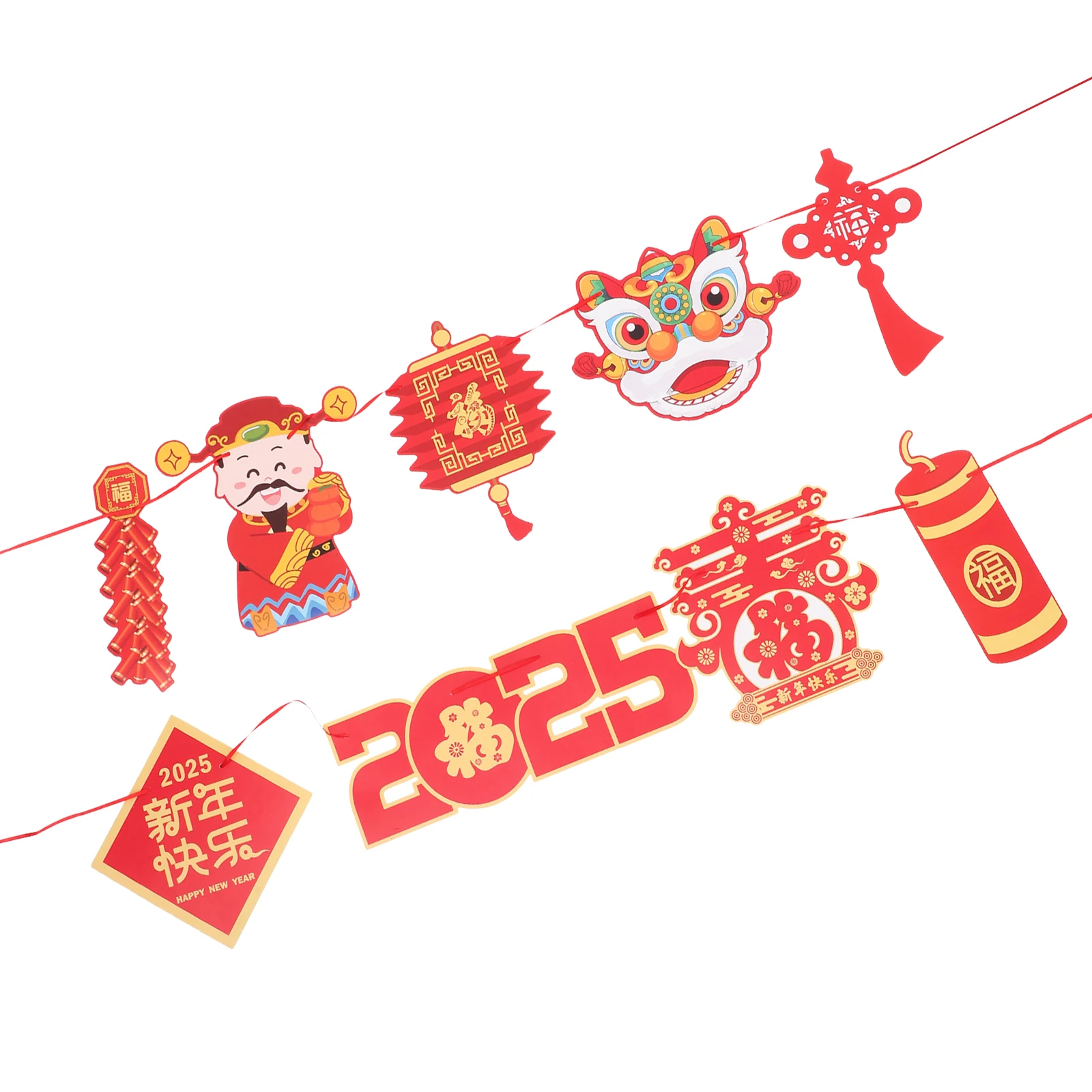 

1 Set Chinese New Year Pennant Banner Red Festive Party Decoration Diy String Plastic Needles Vibrant Doublesided Lunar