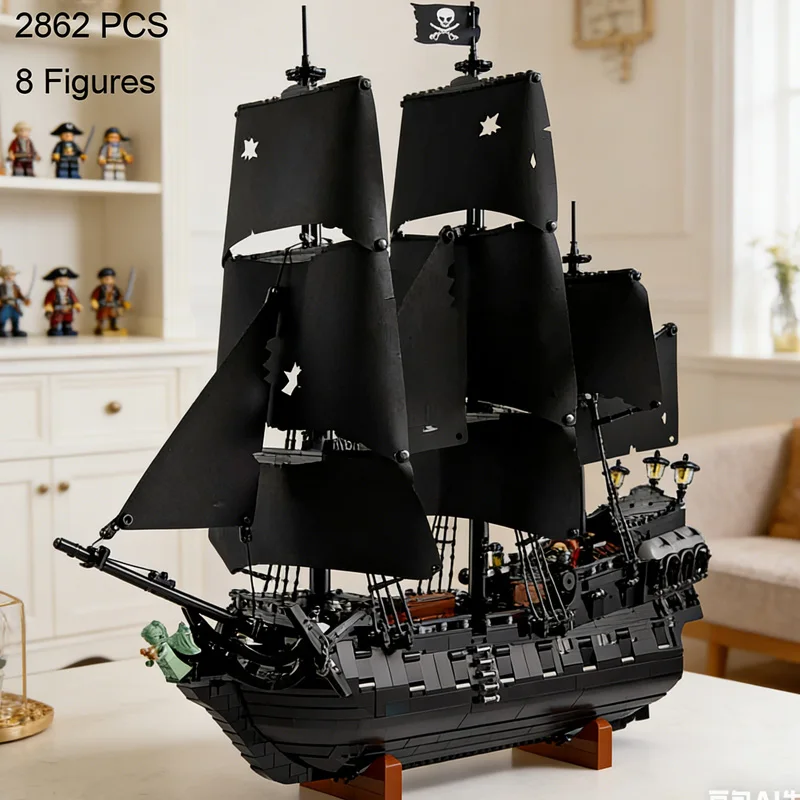 2862 piezas de barco pirata de perlas negras, velero, regalo, decoración del hogar, ensamblaje, pequeño adorno compatible con 10365