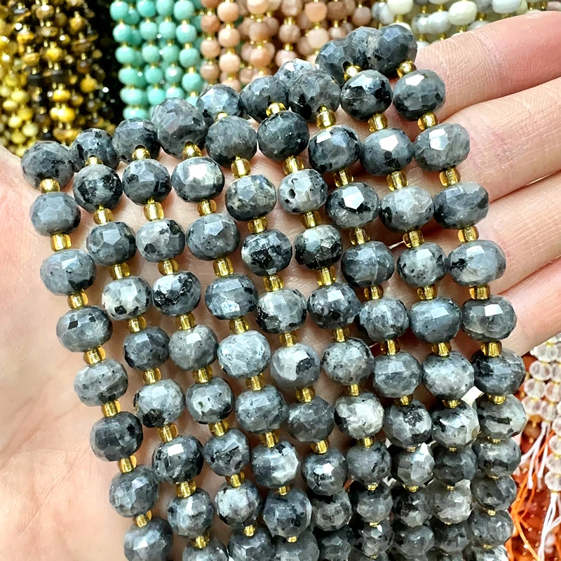 Neue 6X8MM Naturstein Amethyst Tigerauge Amazonit Kristall Eingelegte Radperlen DIY Schmuckherstellung Armband Halskette Zubehör – Detail 9