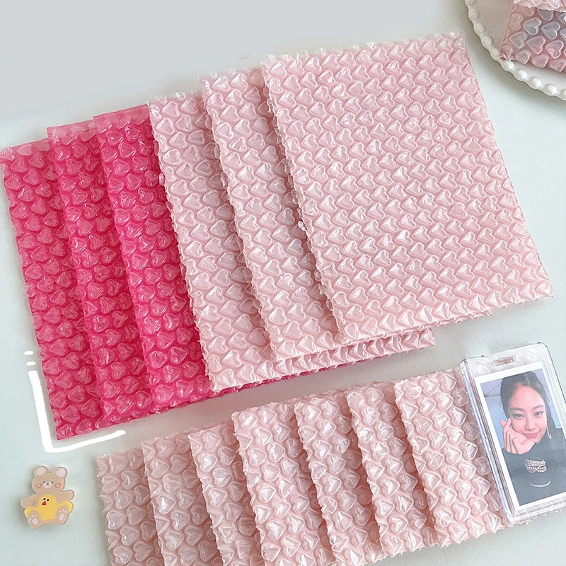 Pink Heart Shaped Bubble Photocard Embalagem Sacos, Mailers Padded Envelopes, Presente Coreano, Envio Saco De Embalagem, 10Pcs