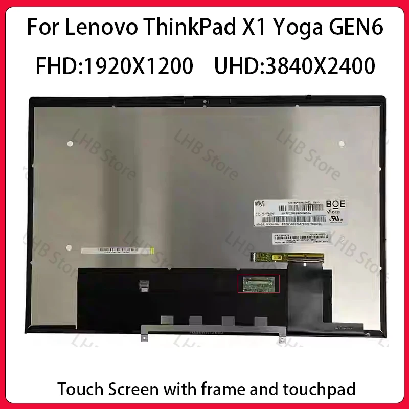 For Lenovo ThinkPad X1 Yoga 6th Gen6 Touch Screen WQXGA 3840/2400 40pin WUXGA 1920/1200 EDP 30PIN X1 Yoga 6 GEN LCD Assembly