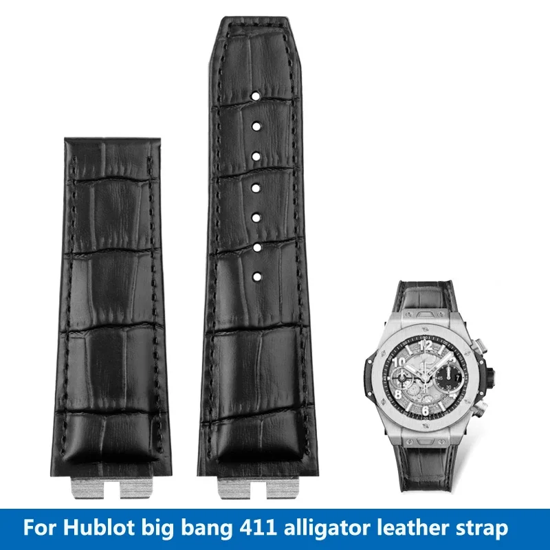 

Custom Crocodile Grain Genuine Leather Watch Band For Hublot Ubom Big Bang 411 Quick Release Watch Strap 27m