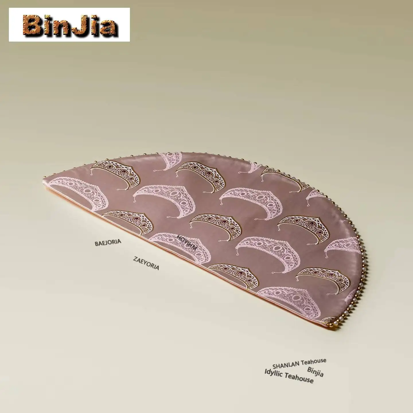 Fan-shaped Hand-woven Brocade Tea Table Mats Ancient Bowl Pot Mat Drink Coaster Household Dinner Table Cloth Mat Tableware Craft