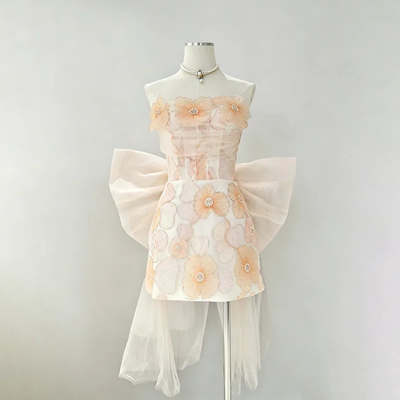 ZAMOR Fairy Luxury Princess Party Bodycon Dress 2026 Summer New Bow Trailing Women Clothing