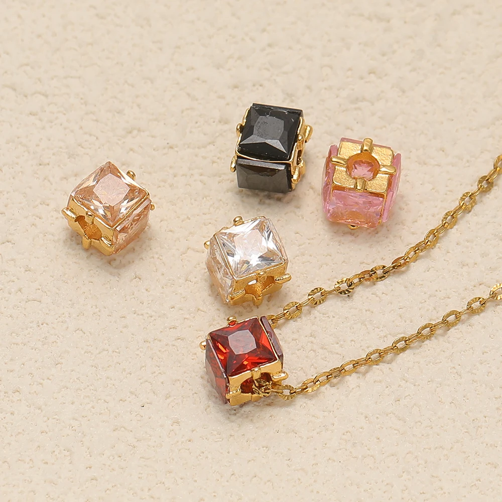 3 Stück Edelstahl-Würfel-Zirkonia-Perlen, goldfarbene Abstandshalter-Perlen für DIY-Schmuck, Halsketten, Armbänder, Ohrringe und Accessoires für Mädchen – Detail 2