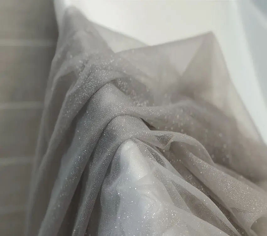 Gray Champagne Bridal Sequined Gilding Bare Yarn Draping Fabric for Wedding Gauze Cloth Fabric