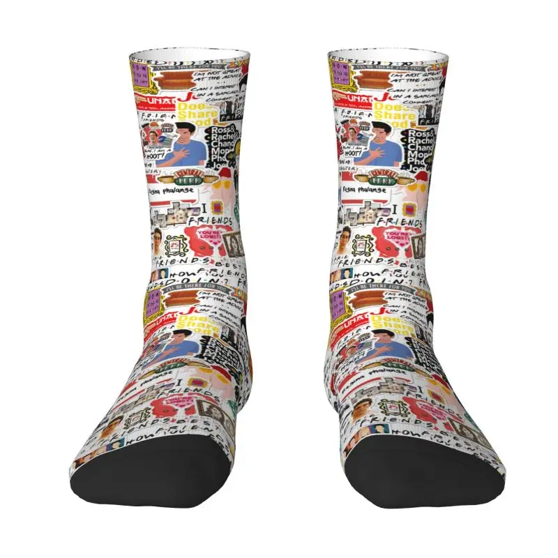 

Custom Novelty Mens Funny TV Show Friends Collage Dress Socks Unisex Breathbale Warm 3D Printed Crew Socks