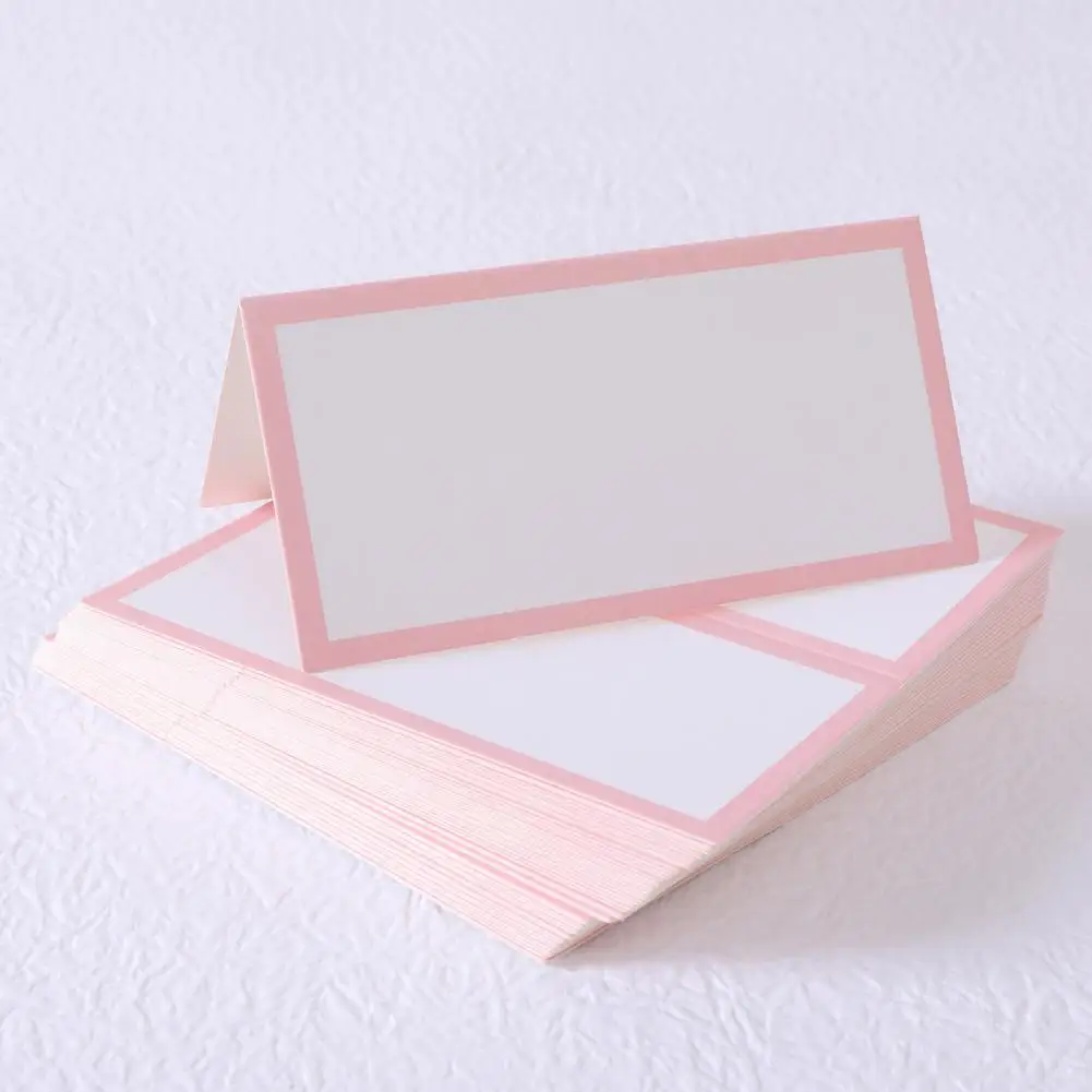 Table Place Cards Blank Wedding Place Cards with Pink Border Folding Tent Name Cards for Table Setting Party Seating Reception