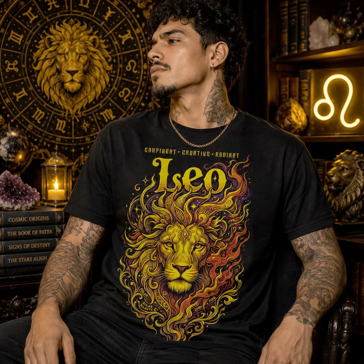 Leo Zodiac Lion T-Shirt | Fiery Astrology Graphic Tee High-Quality T-Shirt Fashion Trend - Casual and Comfortable Y2K Style