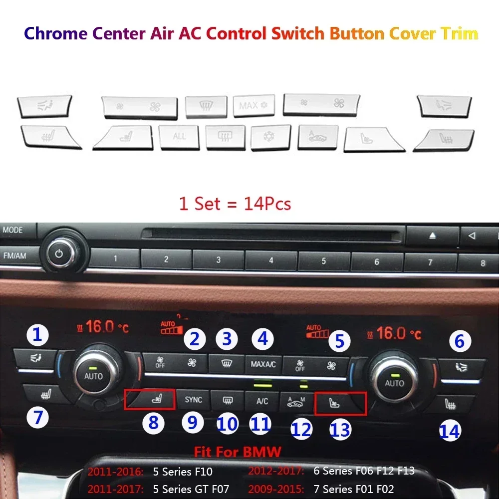 ABS Car Center Control Air Condition AC Switch Button Cover Interior Sticker For BMW 5 6 7 GT Series F10 F07 F01 F02 F06 F12 F13