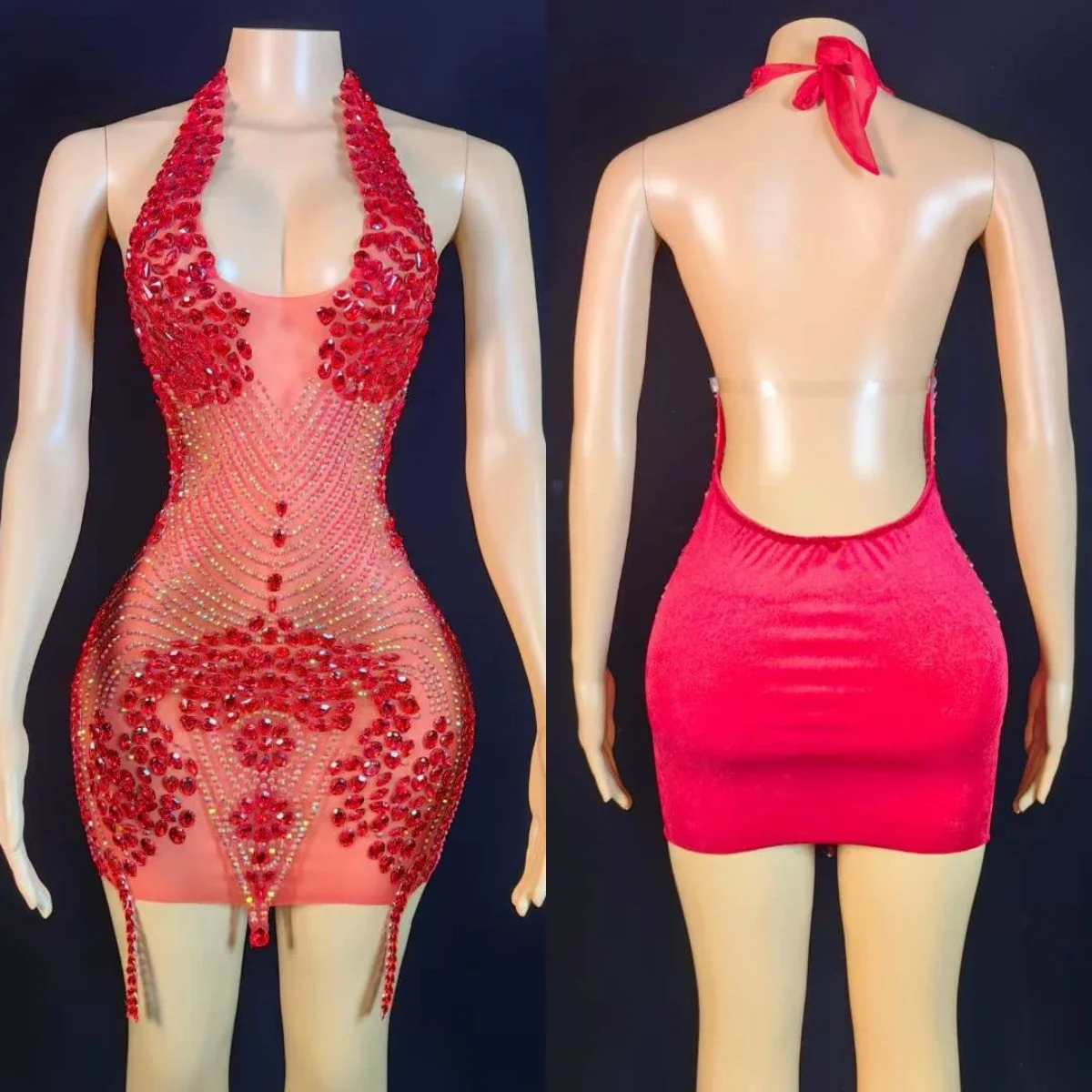 

Birthday Evening Night Club See Through Women Sexy Rhinestone Sparkly Dress Bar Stage Party Singer Performance Outfit