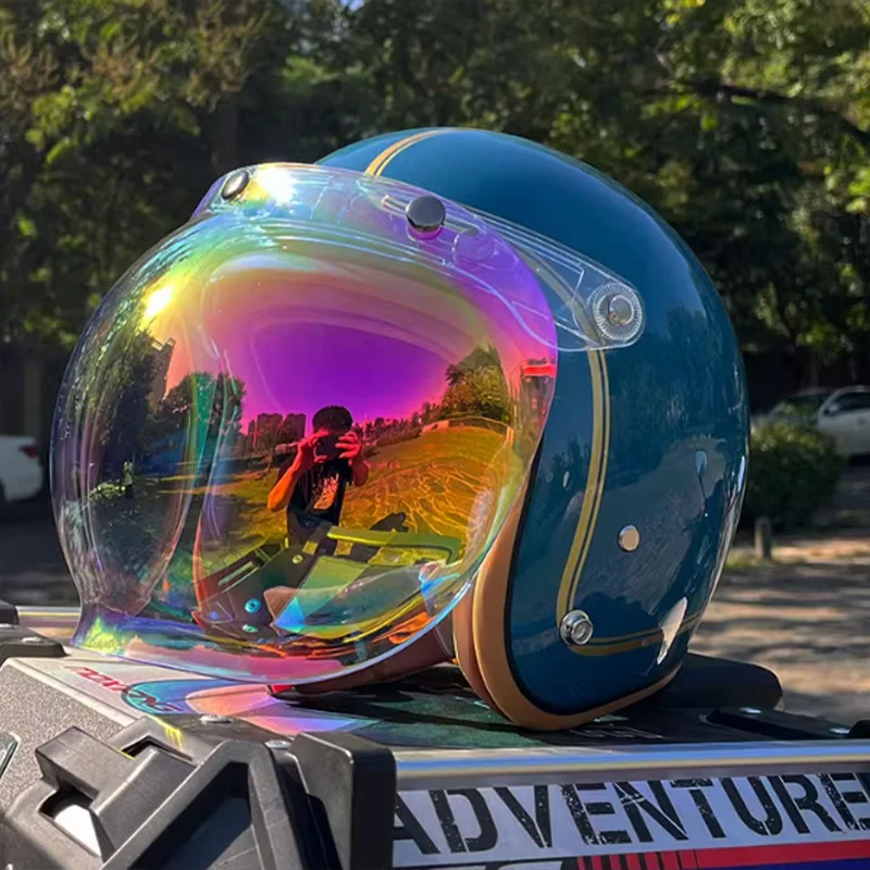 خوذة دراجة نارية ذات وجه مفتوح 3/4 باللون الرمادي الذهبي مع بطانة سميكة وواقي من التنفس لختم الهواء البارد في الخريف والشتاء