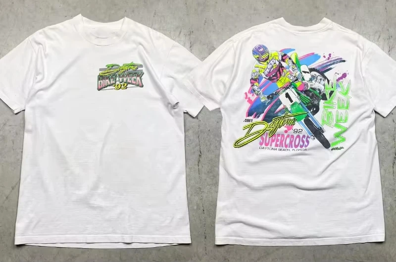 Camiseta Vintage 1992 Daytona Supercross con Mike Larocco, camiseta negra informal de algodón con cuello redondo, camisetas de verano de gran tamaño