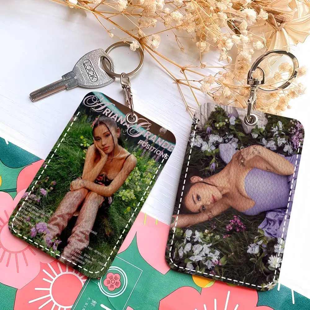 1PC Famous Singer Ariana Grande Sleek Leather Card Sleeve with Keyring Lightweight Wallet for Daily Carry