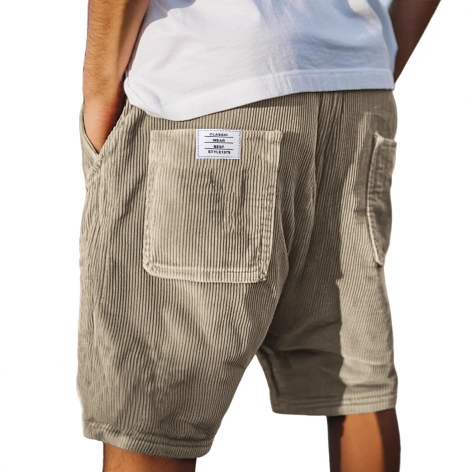 2026 Summer Men Retro Corduroy Striped Shorts Drawstring Elastic Waist Loose Casual Daily Streetwear Sports Short Pants