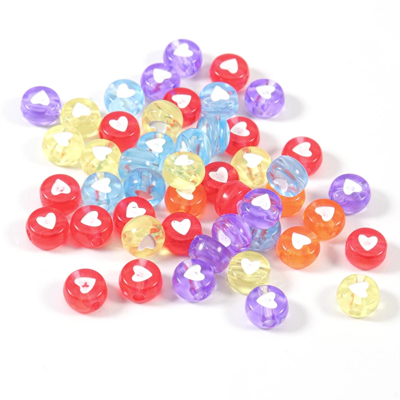 100 teile/los Acryl Farbe Herz Perlen Transparent Flache Runde Lose Spacer Perlen für Schmuck Machen DIY Handgemachte Armband Liefert
