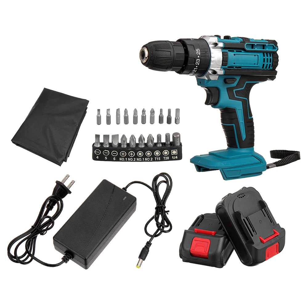 Drillpro 21V  Cordless Electric Impact Drill 1450rpm High Speed Speed Rechargeable Battery  driver Power Tools With tool Bits