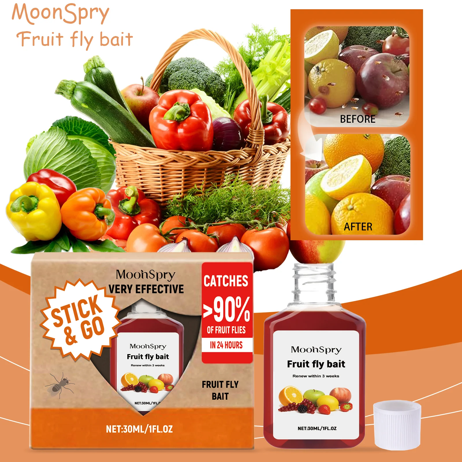 30ml Fruit Fly Bait Effectively Attract Fruit Flies to Approach and Enter the Trap Through a Specially Formulated Odor Formula