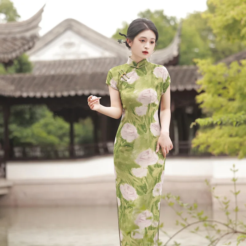 

New Chinese Style Cheongsam Dress With Elegant Improved Feminine Temperament Retro Qipao Skirt