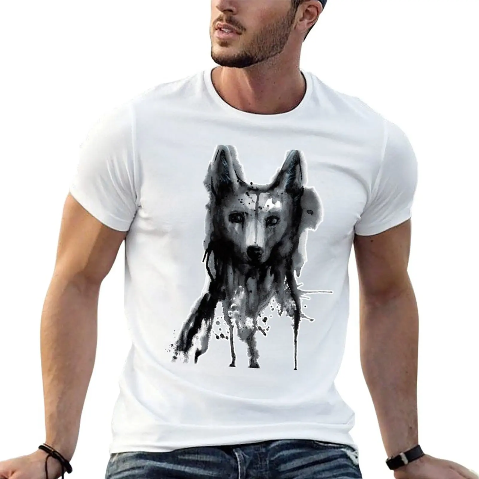 قميص الكسوف القطني المخصص (بدون اسم تي شيرت الذئب) تي شيرت الرجل الظل