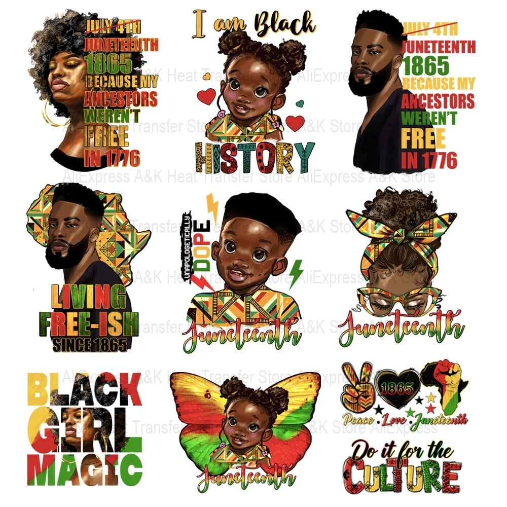 Afro Man Kids Woman Stickers For Clothing Heat-sensitive Patches Application Stripes Kids Clothes Printing for Tops DIY Decals