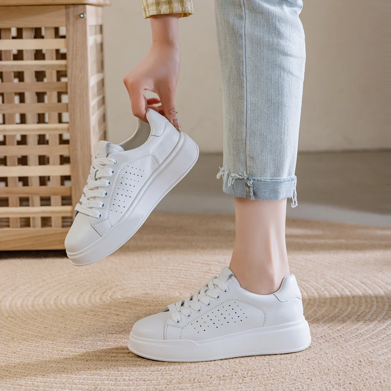 

DIMANYU Women's Hollow-Out Sneakers 2026 Spring New Genuine Leather Casual Shoes Women Flat Large Size Sneakers Women