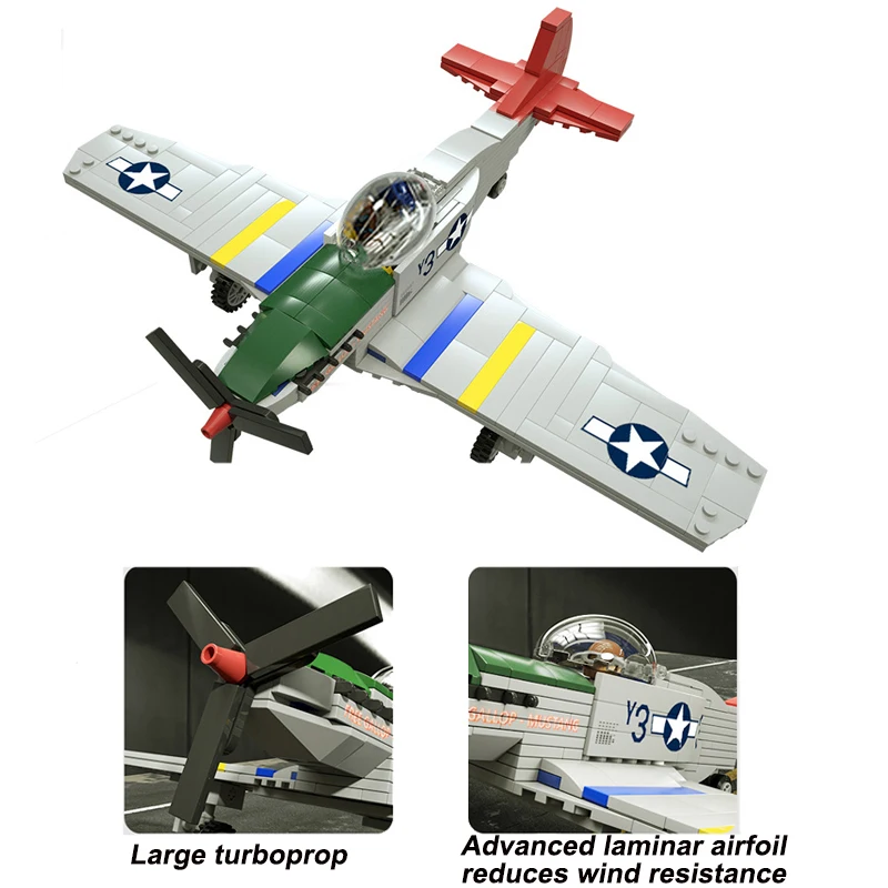 Military Retro Hell Tiger Plane Airplane Soviet Army World War2 ww2 Fighter Jets Kits Model Building Blocks Bricks Children Toy