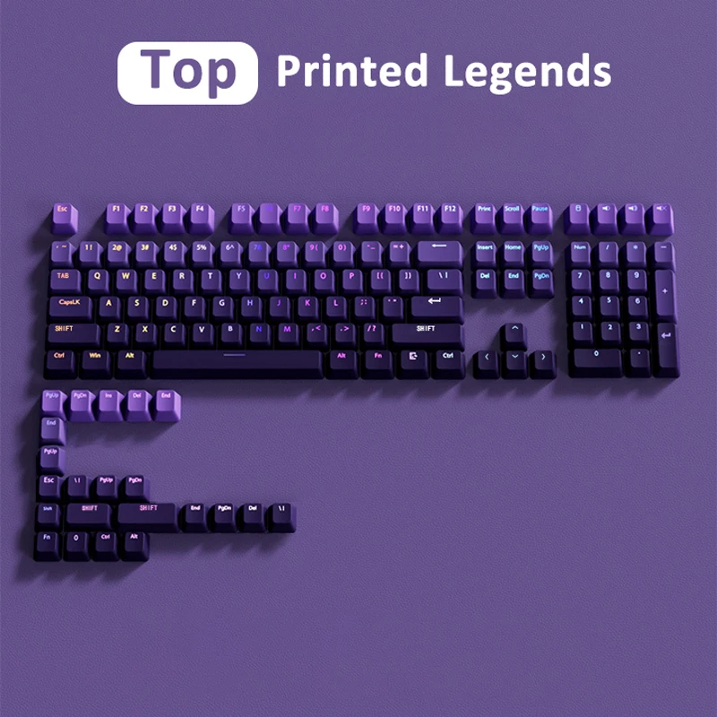 Top Print Gradient Keycaps 60 % 65 % 75 % TKL 96 % 98 % 100 % Rot Lila Grau Grün Blau OEM-Tastenkappen für mechanische MX-Tastatur