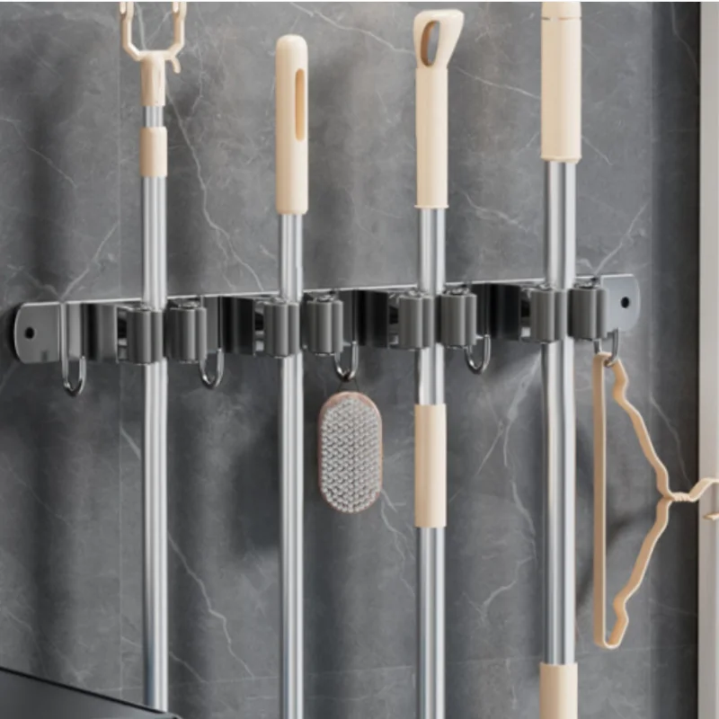 Self Adhesive Mop Holder Wall Mounted Broom Organizer No Drill Bathroom Storage Rack Multifunctional Cleaning Tool Hanger - view 5