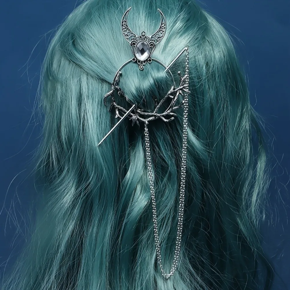 Antiqued Vintage Viking Witch Hairpin Beautiful Crescent Branch Unique Retro Pentagram Hairpin Head Ornament Medieval