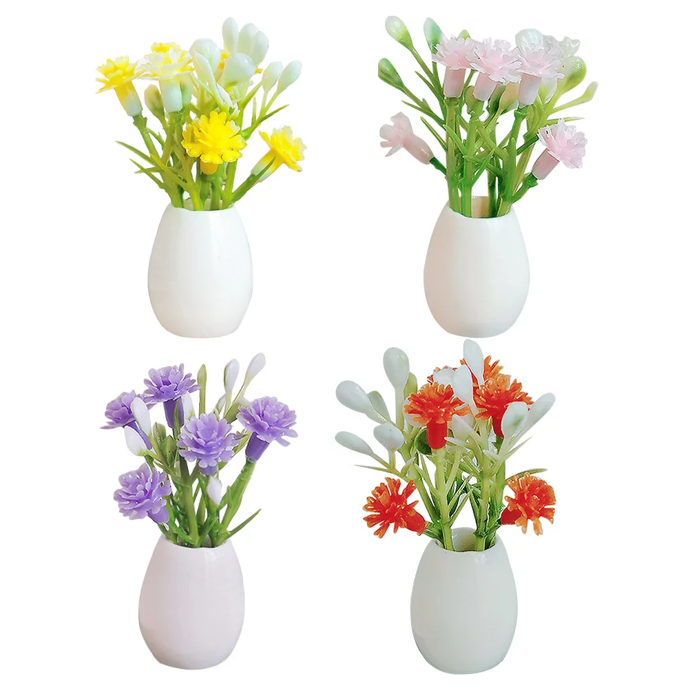 

4pcs Miniature Vase For Dollhouse Accessories Realistic Artificial Flowers Faux Floral Arrangements Home Office Decor Micro
