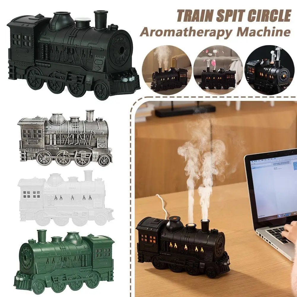 Lamp Train Shape Double Spray Ultrasonic Air Humidifier Mini Train Shape Aromatherapy Essential Oil Diffuser Atomizer with LED