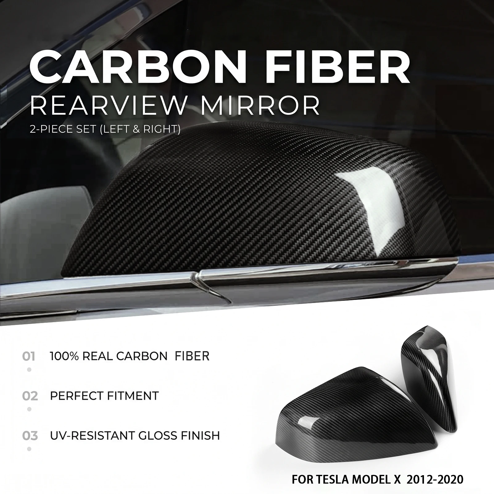For Tesla Model X 2012 2013 2014 2015 2016 2017 2018 2019 2020 Carbon Fiber Rearview Mirror Car Modification Trim Accessories ﻿