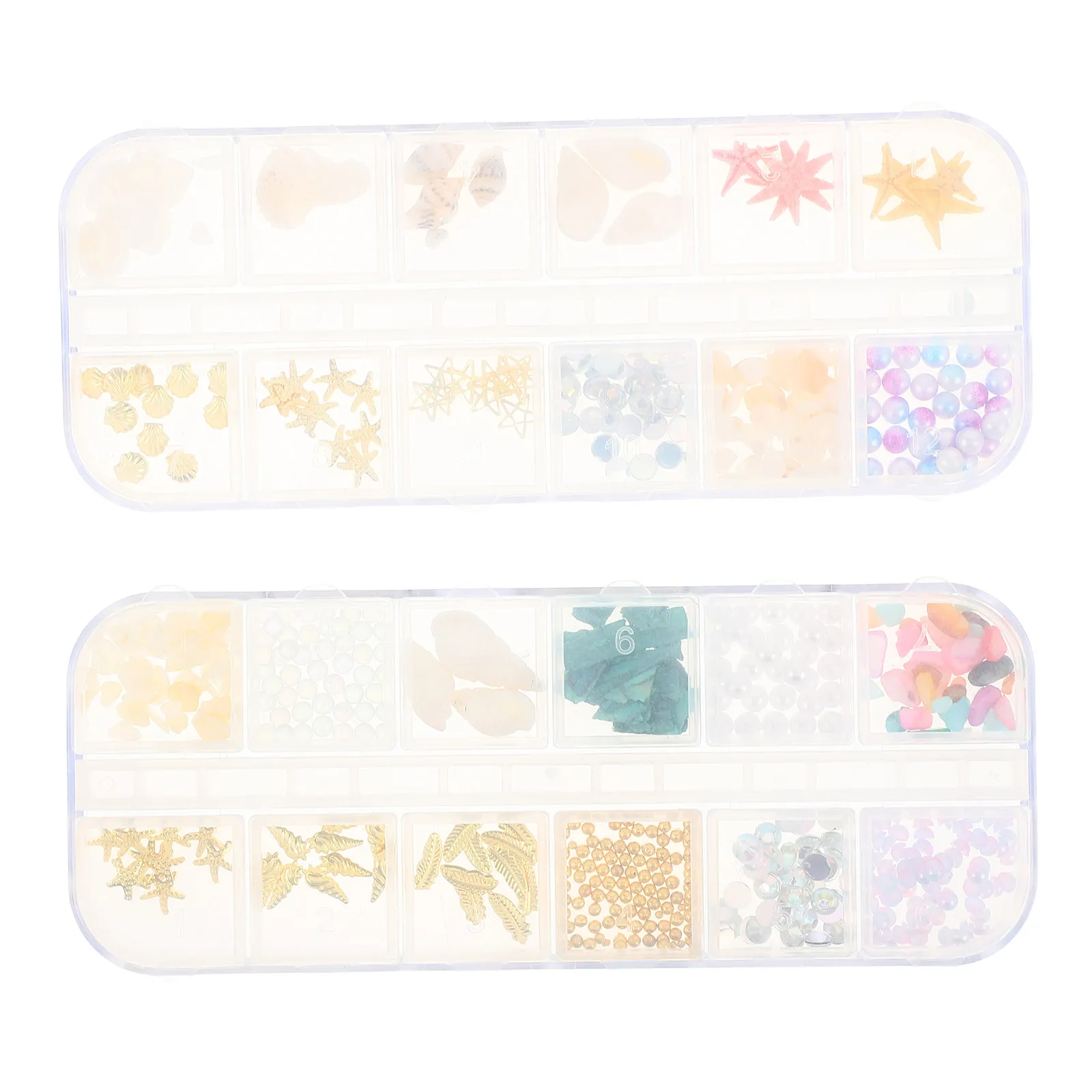 2 Boxes Ocean Nail Charms Shell Rhinestones Summer Beach Starfish Seashell Resin Nail Art Decorations Vacation Manicure