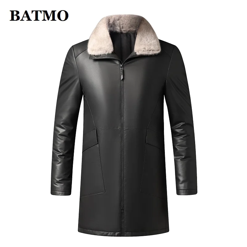 

BATMO 2022 new arrival natural sheepskin 90% white goose down jackets men,mink fur collars Genuine leather coat, X2257