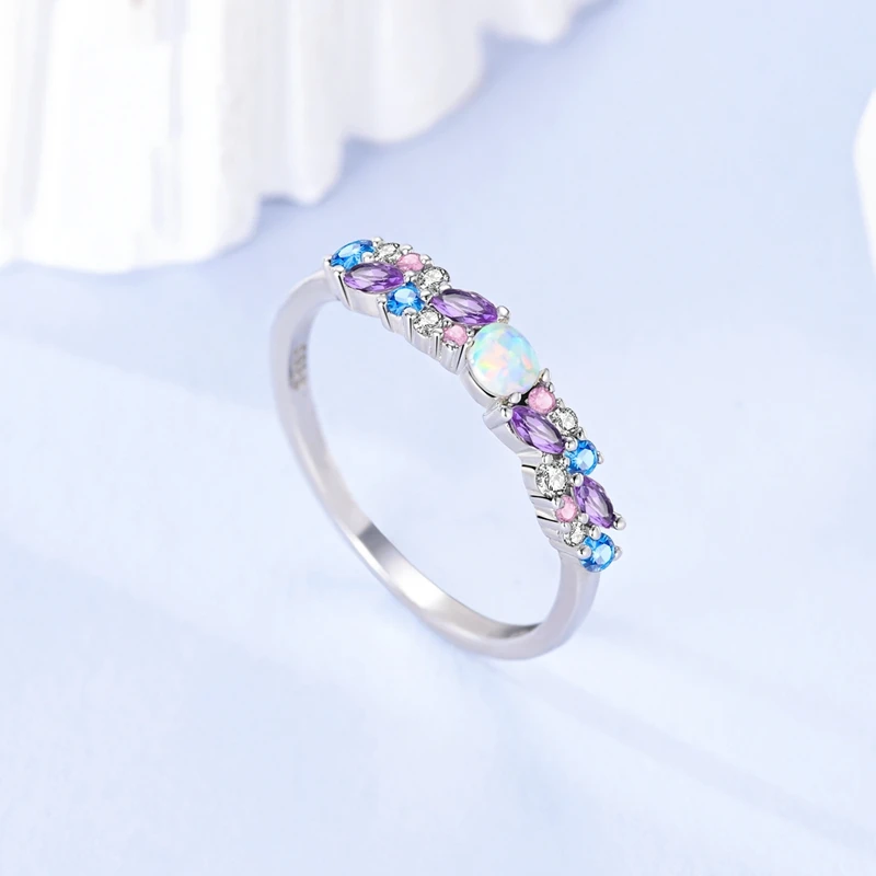 Original 925 Sterling Silver Sparkling Ice-Blue Purple Opal Ring For Women Girls Jewelry Birthday Anniversary Gifts image 3