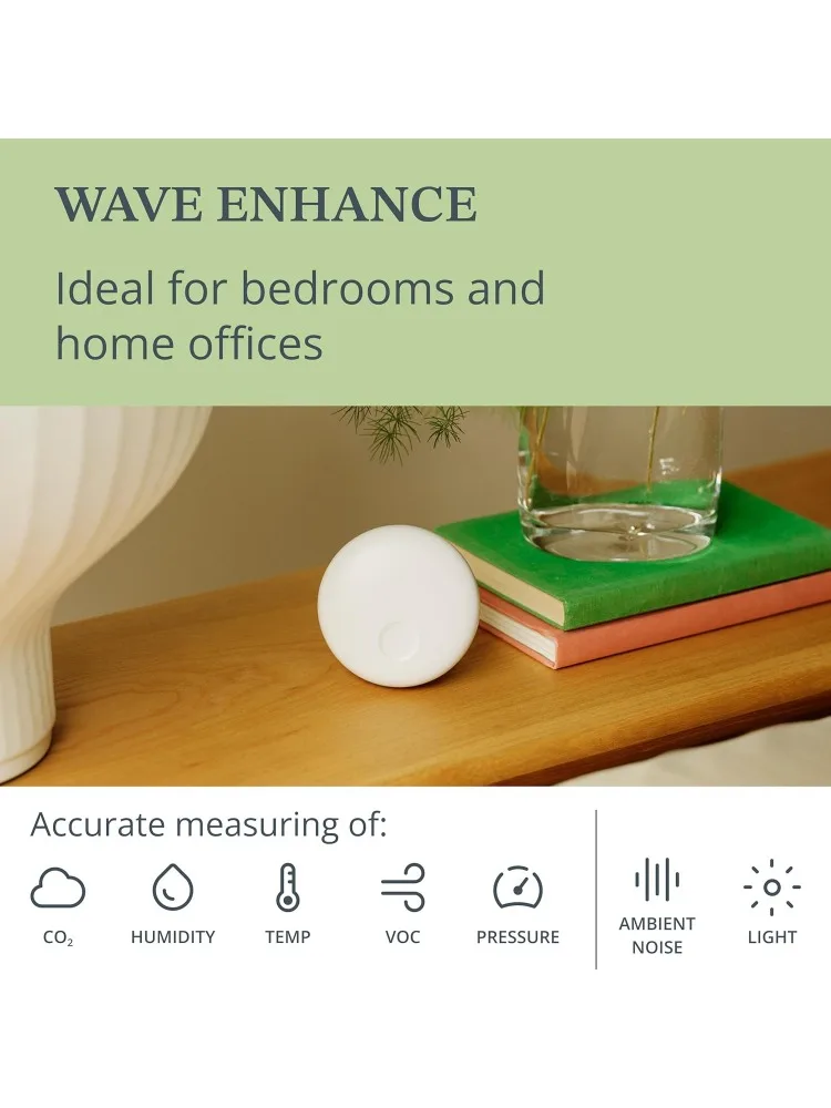 322 Wave Enhance -Indoor Air Quality Monitor for CO2, VOC, Humidity, Temp, Pressure plus Noise & Light Sensors - Monitors