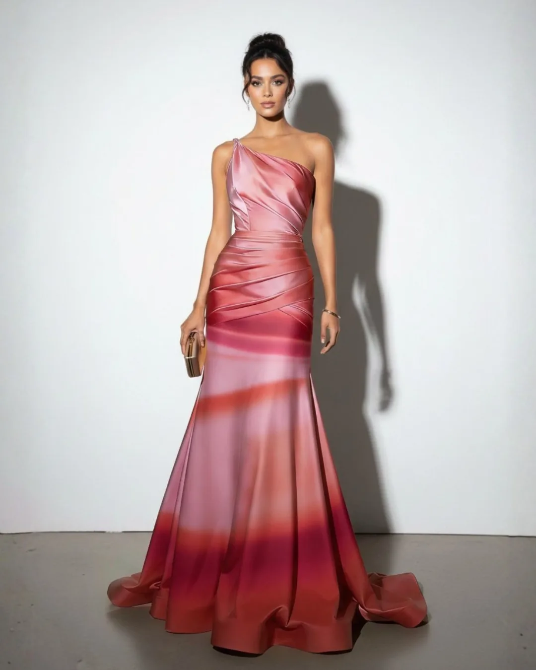 Customized Elegant One Shoulder Evening Dress for Women Satin Ruched Mermaid Formal Prom Gown Party Dress New Design