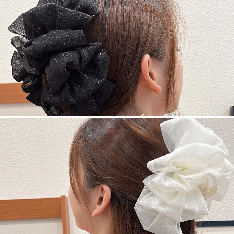 

2Pcs Fashion Korean Elegant Black Bow Headband Hair Clip Female Rear Head Gripper Large Summer Shark Clip
