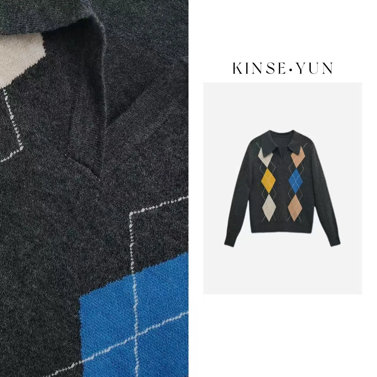 

Pure Camere Long Sve Ne Sweater Color Blo Diamond Pattern Blo a Winter Women's Knitwear Casual Commute Sle