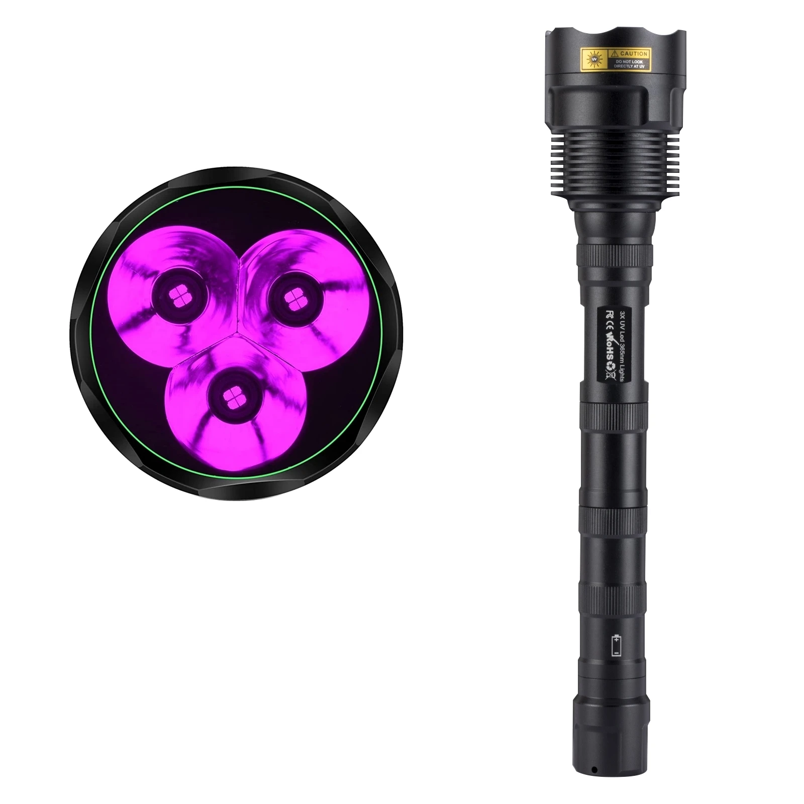 60W 3x365nm UV LED Powerful Black light 395nm Flashlight High power Ultra violet Invisible Marker Curing Cat Dog Checker light