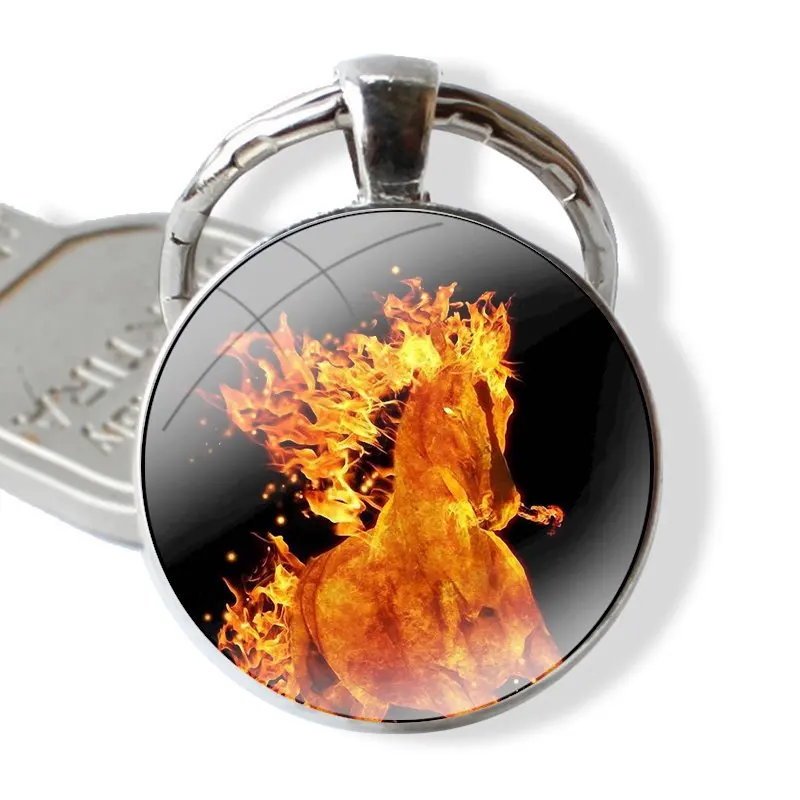 Finest Horses Keychain Handmade Glass Cabochon Key Ring Holder Pendant Key Chains