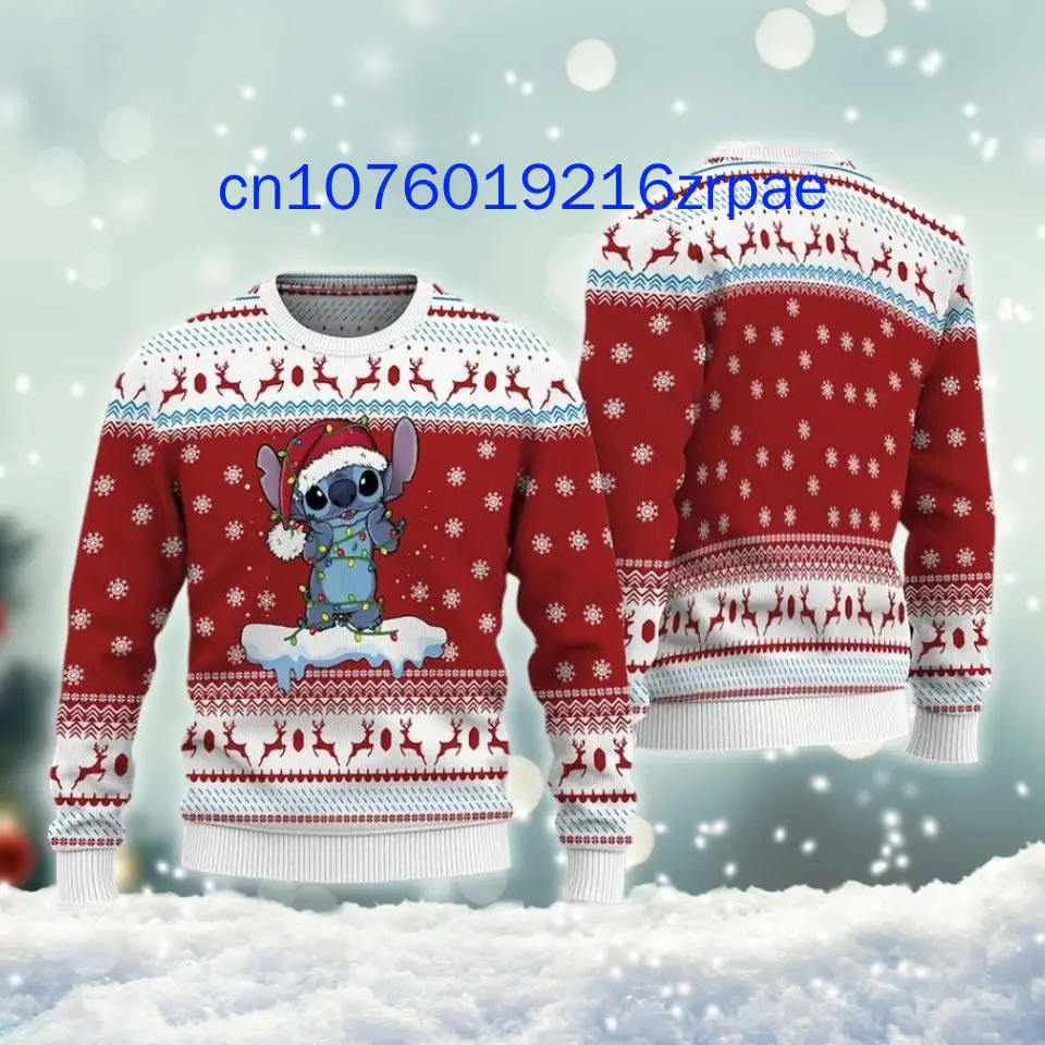 2024 Disney Stitch Ugly Sweater Men and Women Casual Cartoon Sweatshirt Christmas Sweater