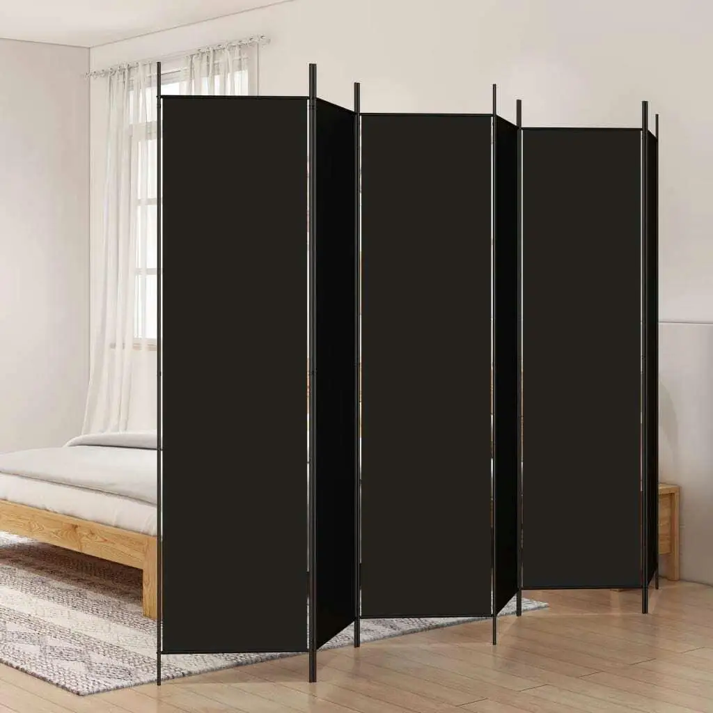 Black 6-Panel Fabric Room Divider 300x200 cm - Stylish Screen for Home & Office