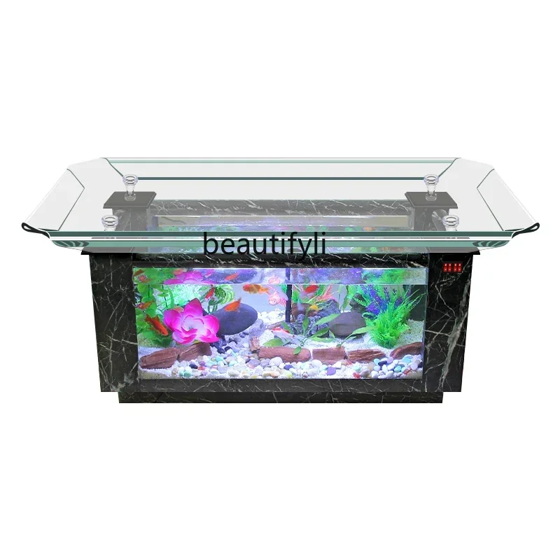 Ecological Glass Tea Table Fish Tank for Living Room And Office Turtle Jar Bottom Filter with Grass Home Aquarium Decor