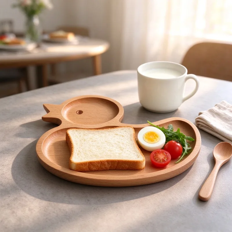 1Pc Wooden Duck Shape Tray Cute Cartoon Animal Serving Plate Sectioned Snack Fruit Sushi Platter for Home Restaurant Use Decorative